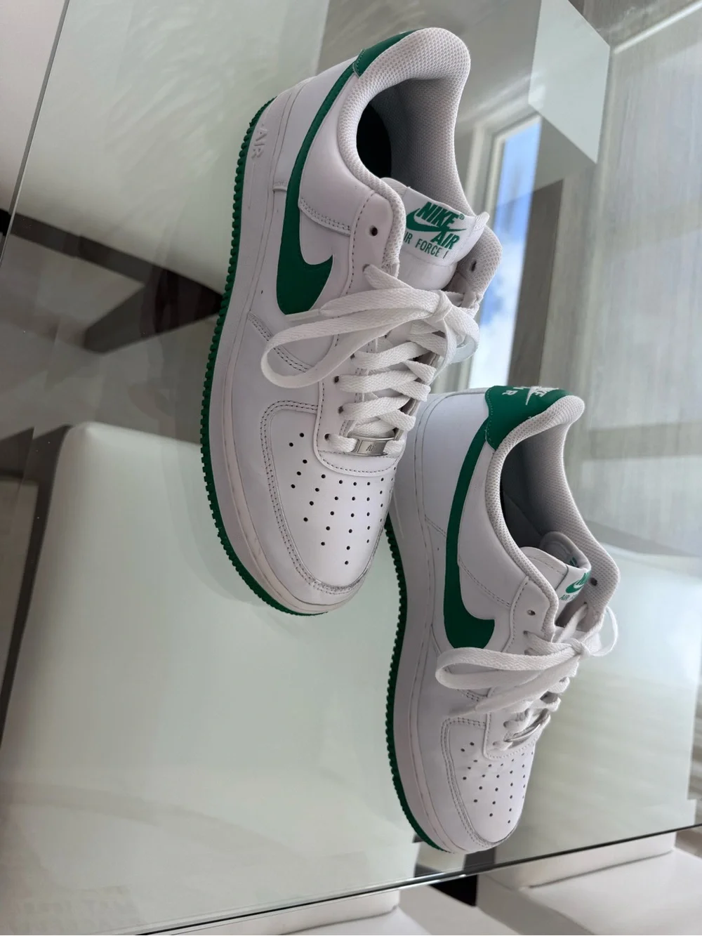 Nike Air Force 1 White and Green Leather Sneakers